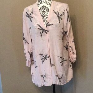 Light pink with dragonfly motif, pull over sheer shirt